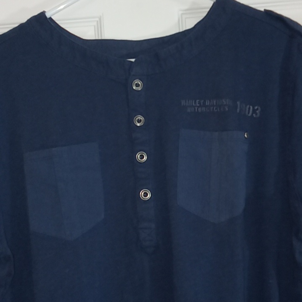 Harley-Davidson Long Sleeve Henley Dark Blue Mens Extra Large - Picture 7 of 7